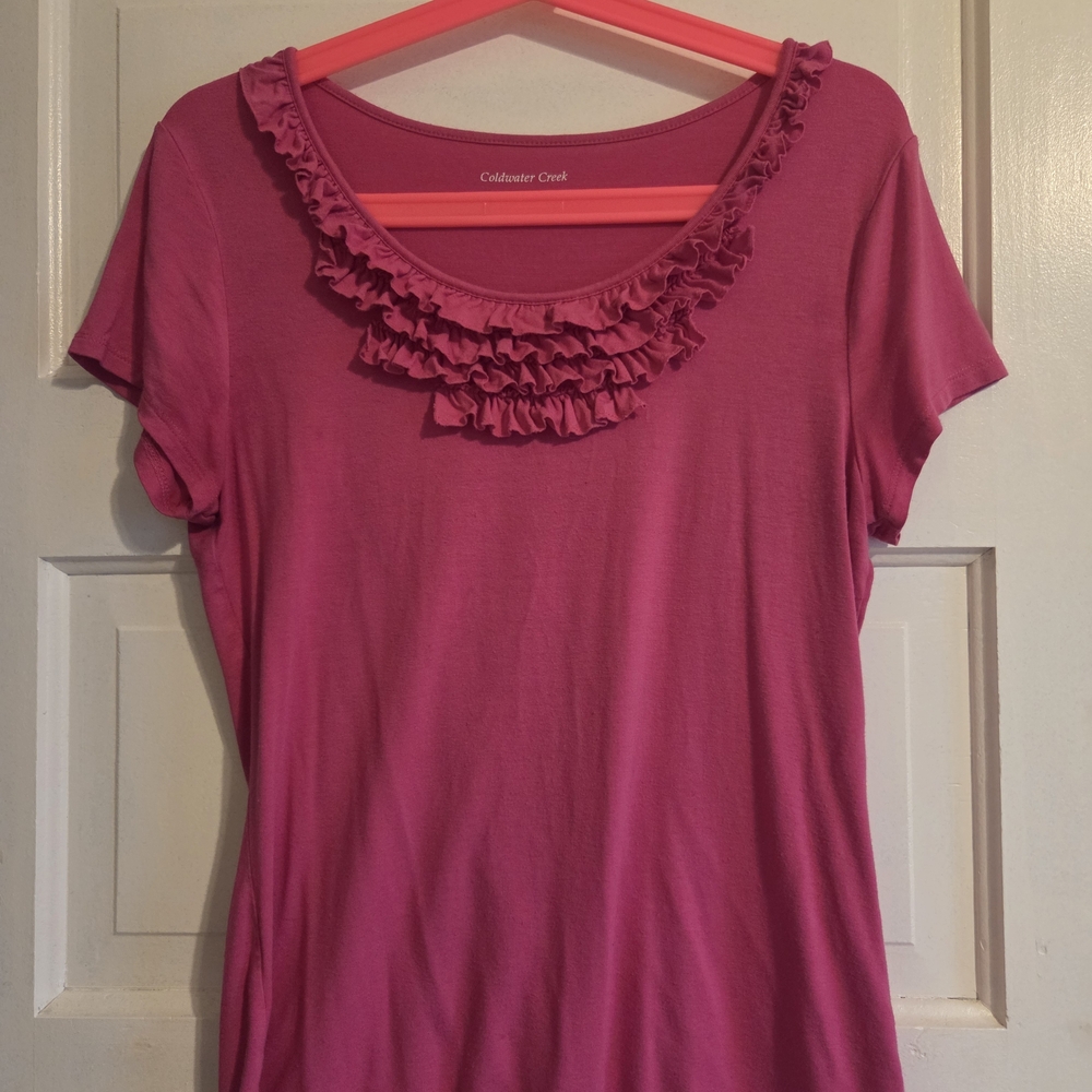 Coldwater Creek Fuchsia Ruffle Tee